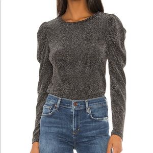 BB Dakota Black Metallic Long Sleeve Puff Shoulder Top